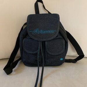 Y2K princess backpack sparkly denim material.
